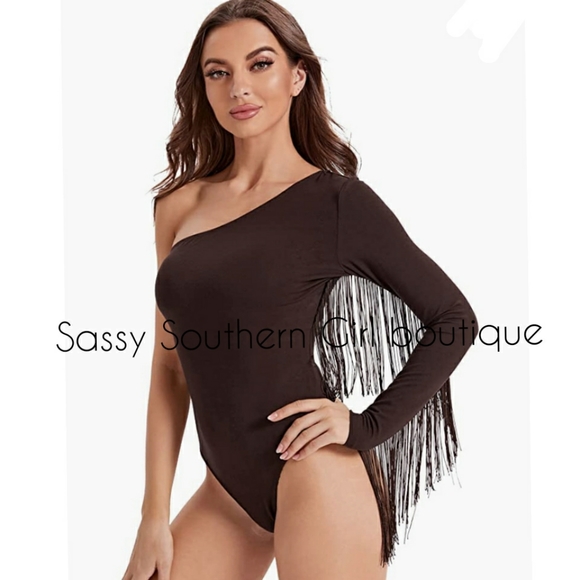 ⭐🆕 Boho brown fringe bodysuit - Picture 1 of 10